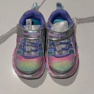 Skechers Heart Lights Light Up Girls Sneakers 6 Rainbow Glitter Velcro